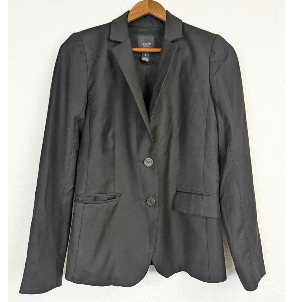 J Crew Super 120s Blazer Black Wool Classic Office Professional Career Womens 2